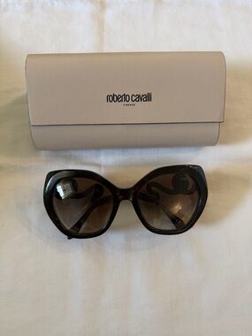 Roberto Cavalli Oversized SNAKE Tortoiseshell Cat Eye Sunglasses - Brown Lenses